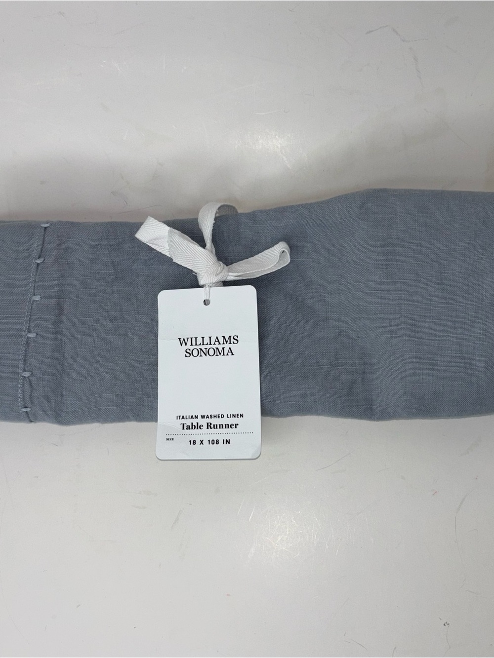 Williams Sonoma ITALIAN WASHED LINEN Table Runner 18” x 108” Dove Gray NWT